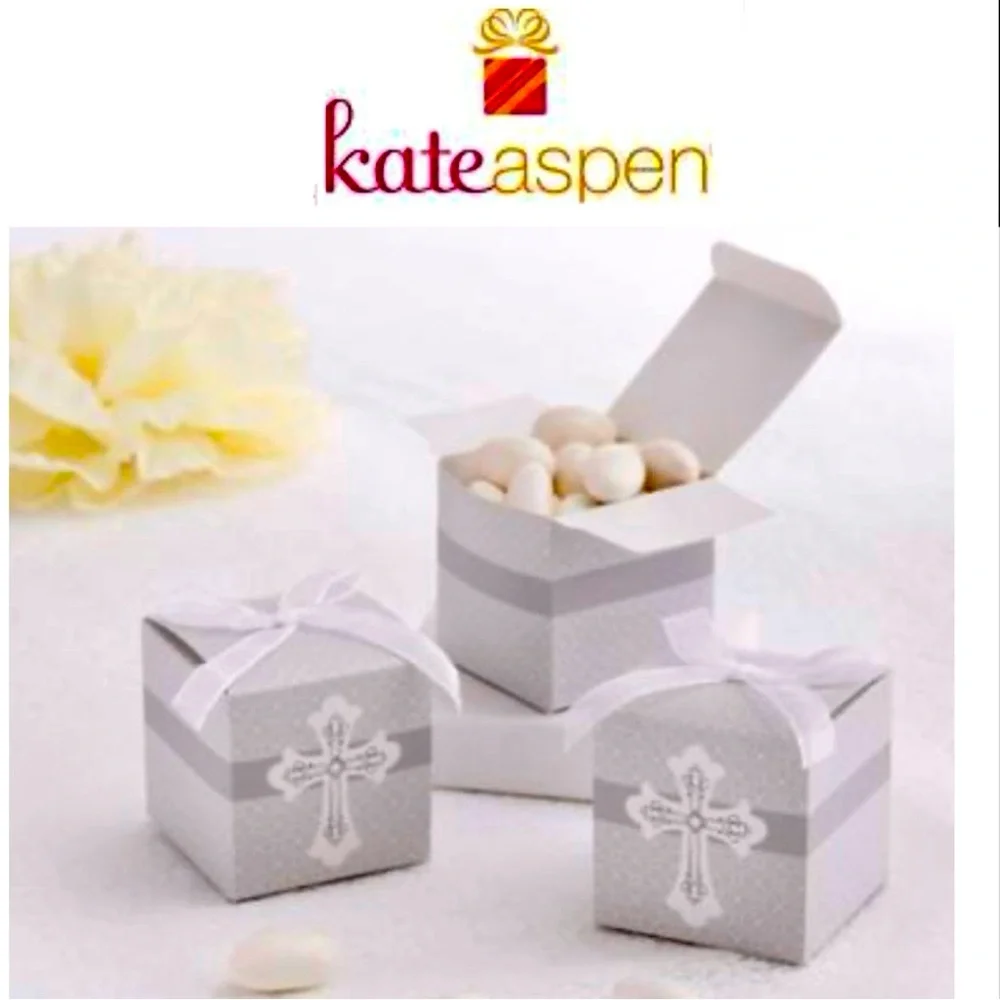KATE ASPEN religious cross designed Favor Boxes 24 ct size 2 1/8” per side NWT